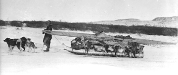 Kannoyuak's kayak on sled, Kogluktualuk (Tree River), Coronation Gulf 